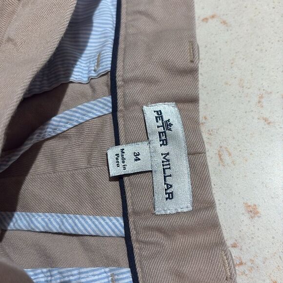 Peter Millar Tan Flat Front Shorts Pima cotton SZ 34 - Picture 2 of 5